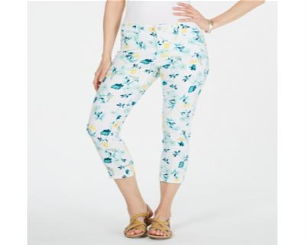 Calça jeans capri floral feminina Charter Club Tummy Control, branca, tamanho 10-P