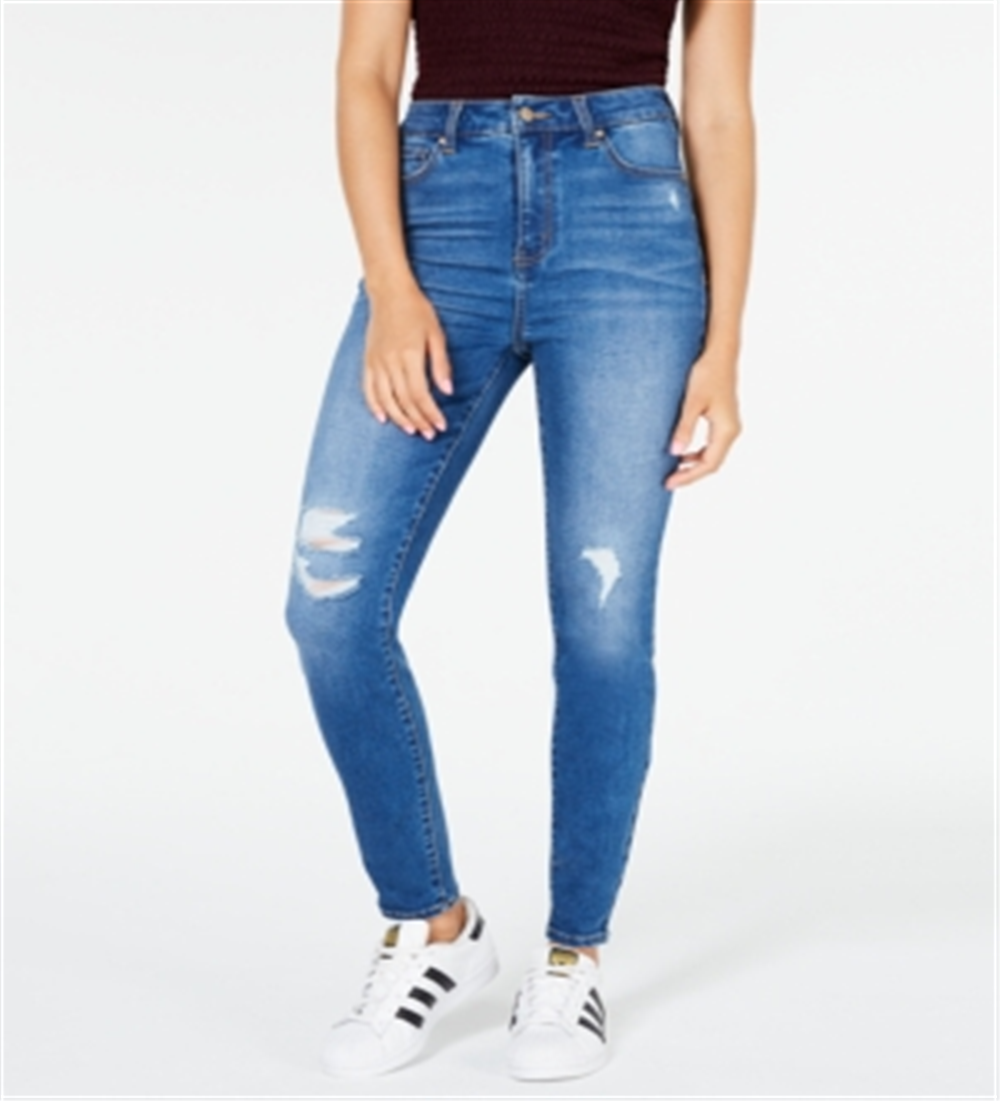 Calça jeans skinny feminina Curvy High Rise Destructed, azul, tamanho 3, da Celebrity Pink