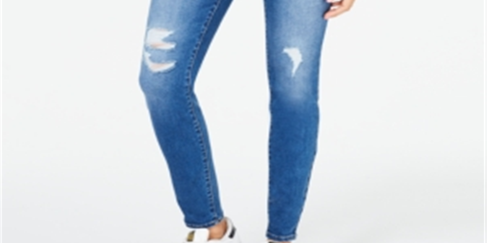 Calça jeans skinny feminina Curvy High Rise Destructed, azul, tamanho 3, da Celebrity Pink