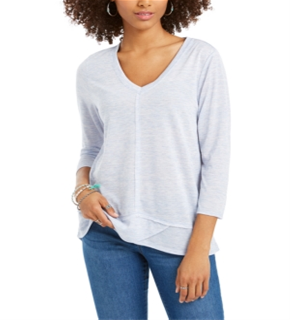 Blusa feminina com decote em V, roxa, tamanho pequeno, estilo &amp; co