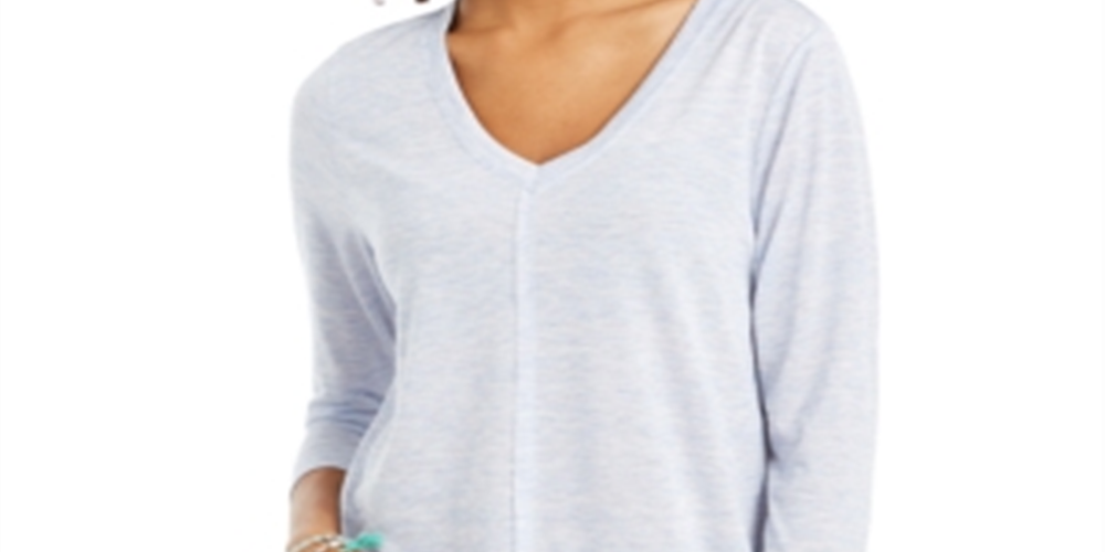 Blusa feminina com decote em V, roxa, tamanho pequeno, estilo &amp; co