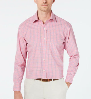 Camisa xadrez masculina Club Room Regular Fit com botões, vermelha, tamanho 34-35