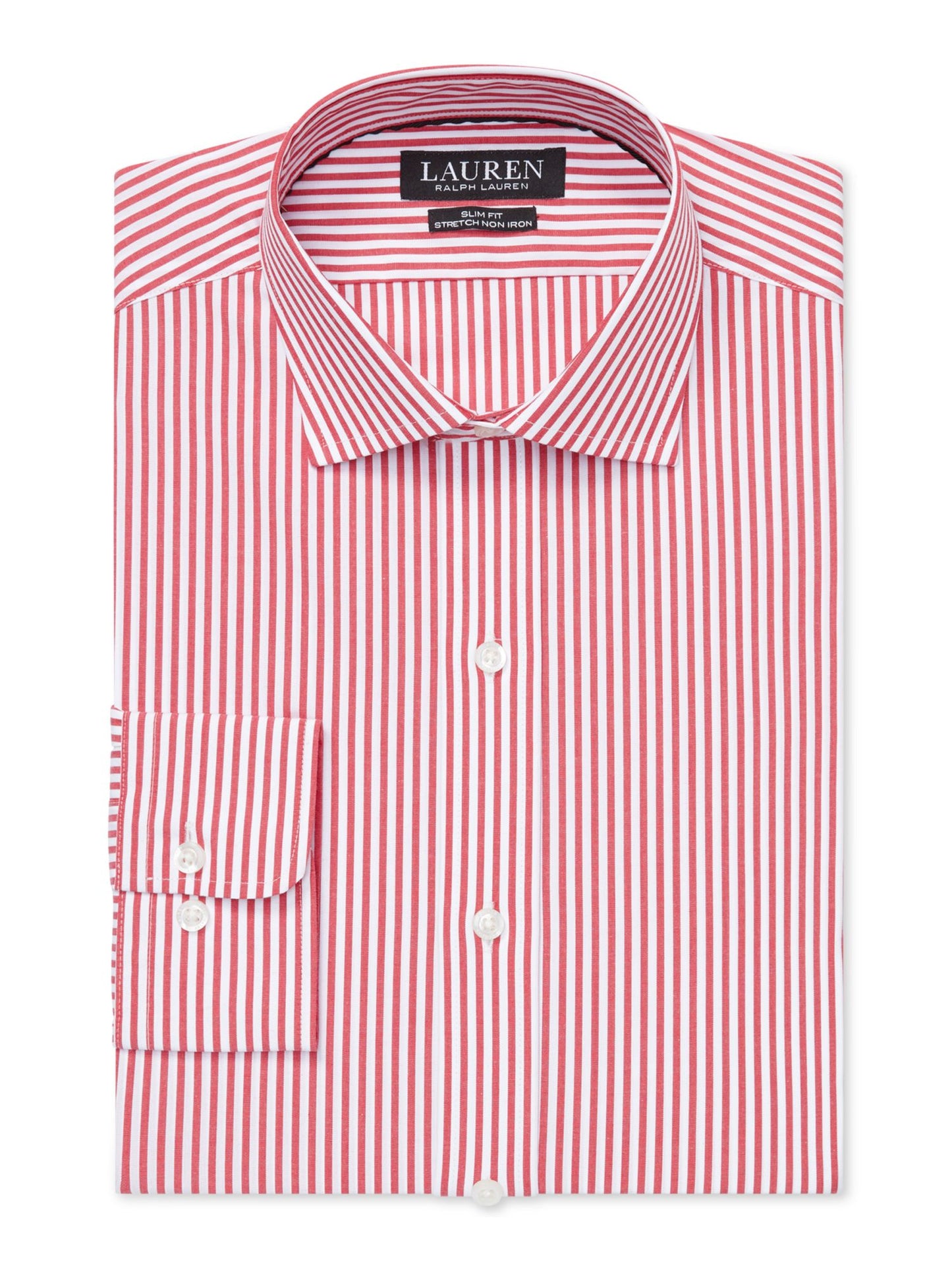Camisa social masculina Ralph Lauren com gola listrada e ajuste slim, elástica, vermelha, tamanho 34x35