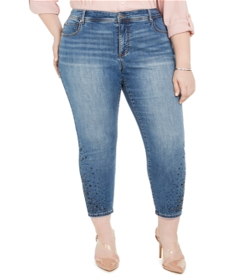 Calça jeans skinny feminina INC International Concepts com strass e tornozelo, azul, tamanho 28W