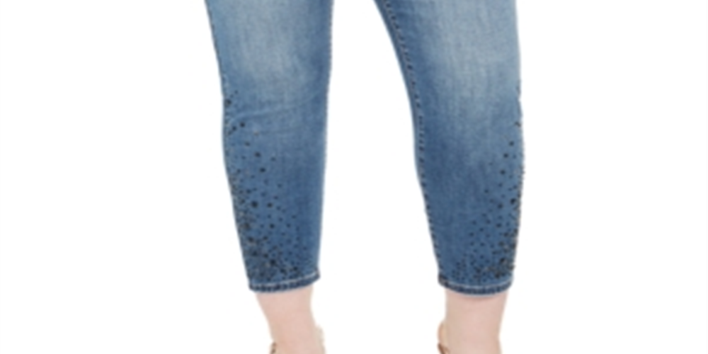 Calça jeans skinny feminina INC International Concepts com strass e tornozelo, azul, tamanho 28W