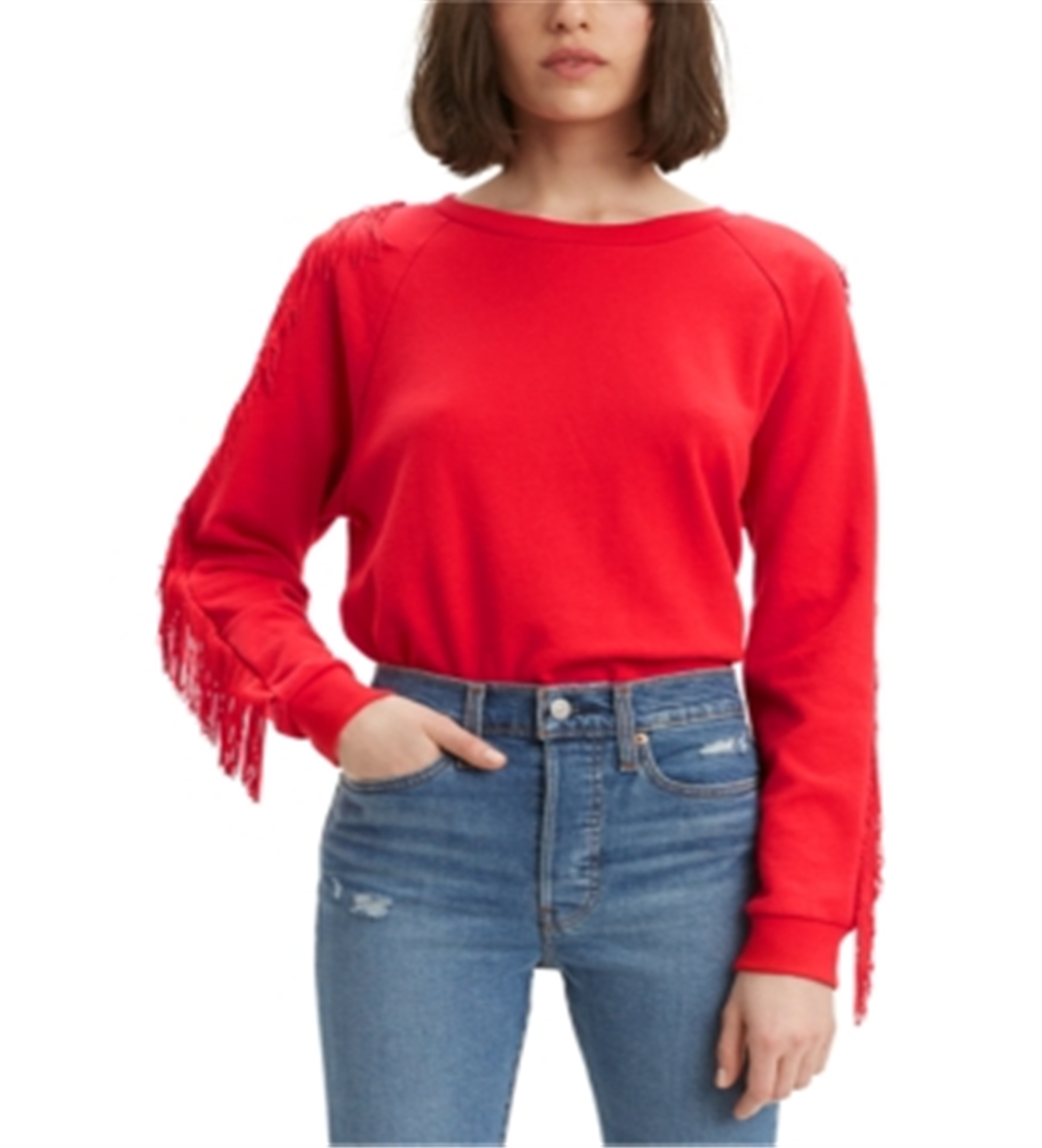 Moletom feminino Levi's com gola redonda e franjas, vermelho, tamanho XXL