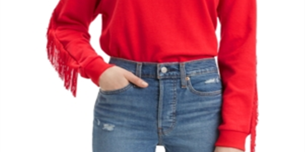 Moletom feminino Levi's com gola redonda e franjas, vermelho, tamanho XXL