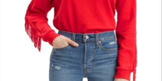 Levi's Women's Fringed Crewneck Sweatshirt Red Size XXL