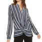 Camisa feminina listrada com botões frontais torcidos Bar III, azul, tamanho pequeno