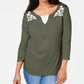 Camiseta feminina Karen Scott estampada com manga 3/4 e gola redonda, blusa de noite, verde, tamanho pequeno grande