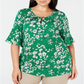 Top feminino estampado com decote em V verde tamanho 0X da Charter Club