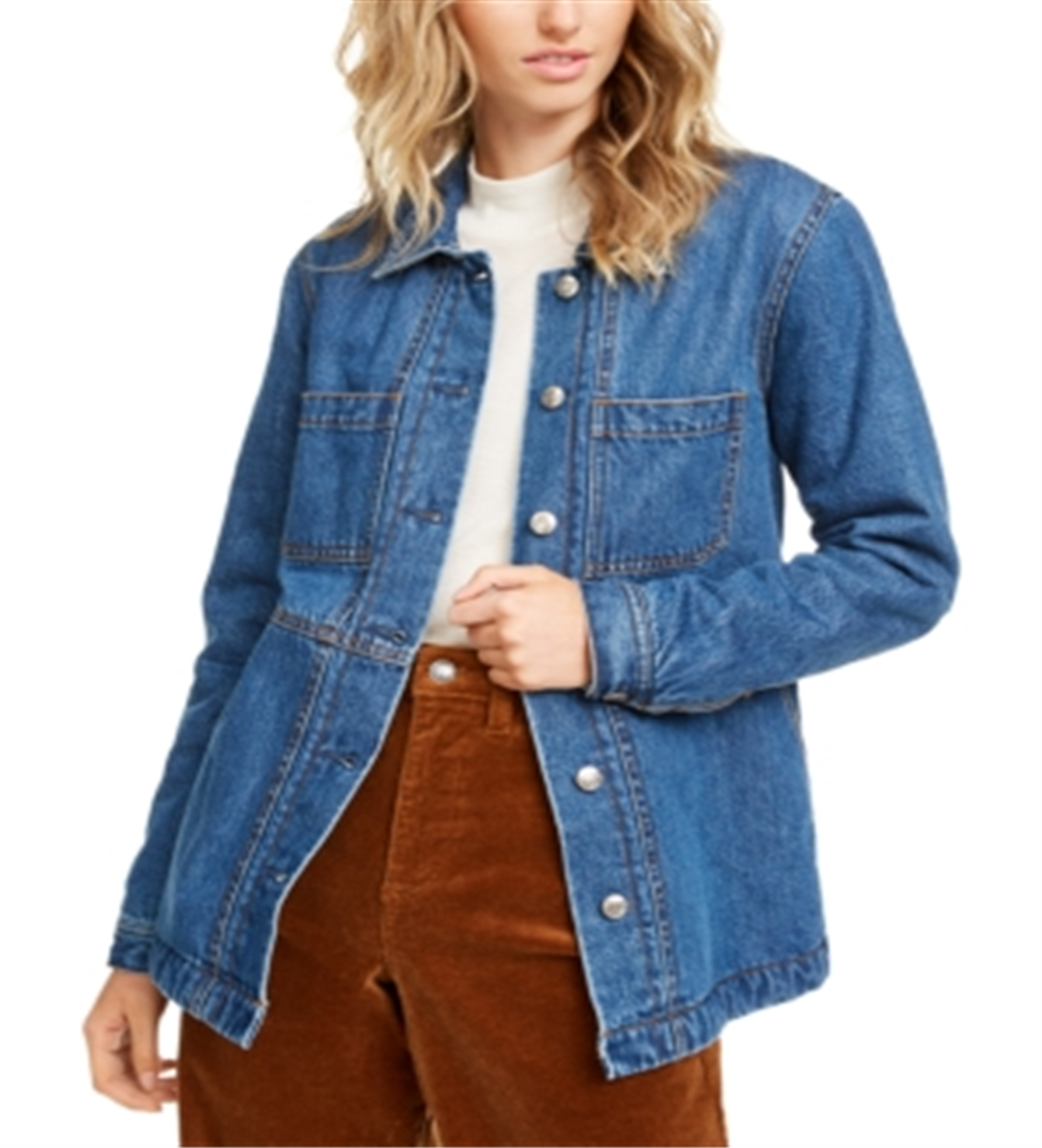 Jaqueta jeans feminina Oat com bolsos e forro Sherpa, azul, tamanho XS