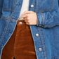 Jaqueta jeans feminina Oat com bolsos e forro Sherpa, azul, tamanho XS