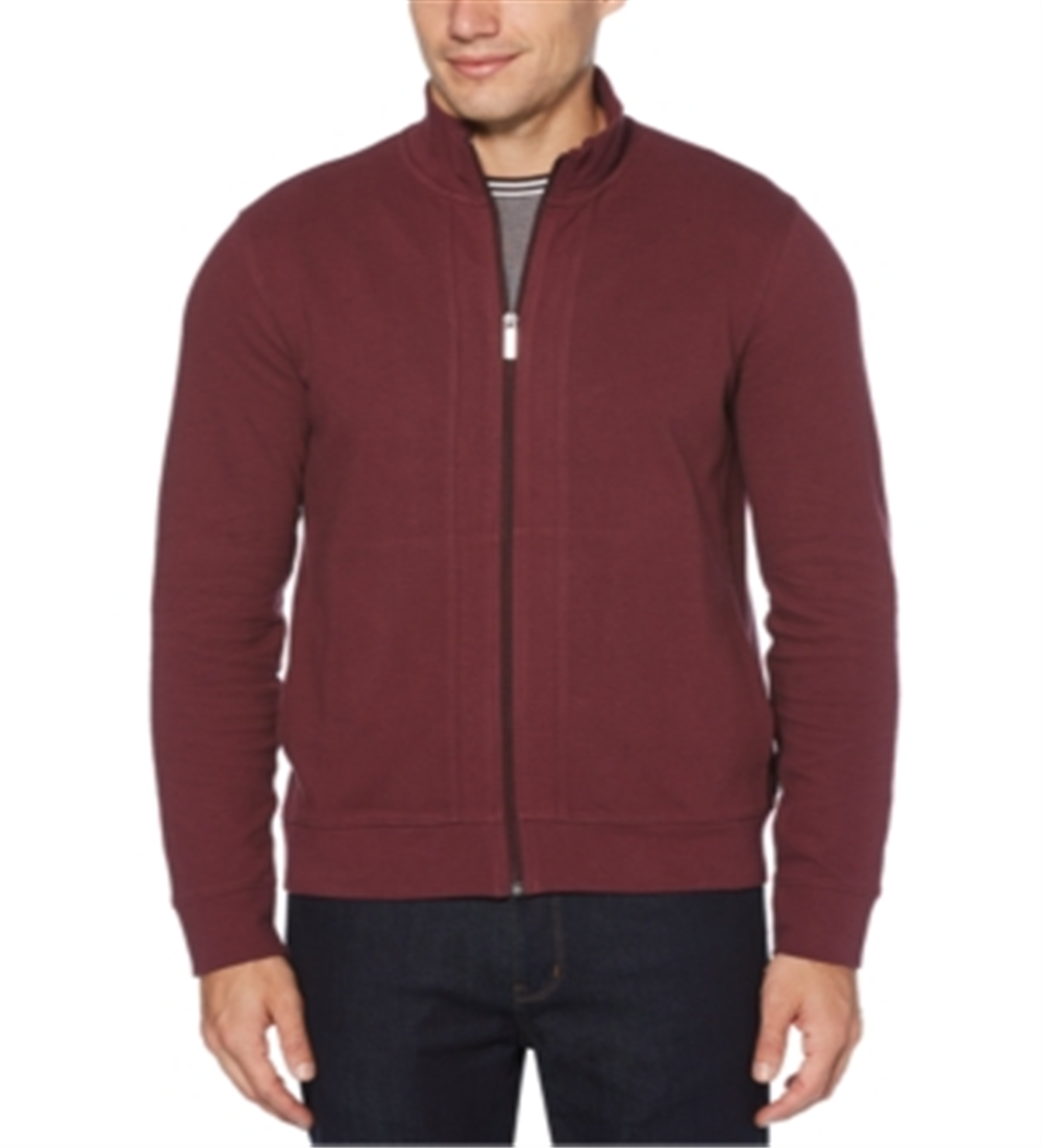 Camisa de manga comprida com zíper completo em malha canelada otomana Perry Ellis masculina, tamanho vinho extragrande