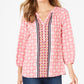 Charter Club Blusa feminina estampada com punho e gola redonda, tamanho médio, rosa