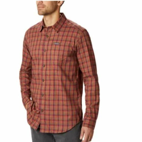 Camisa xadrez Columbia Big &amp; Tall Vapor Ridge III Modern Classic-Fit Masculina Laranja Tamanho Médio