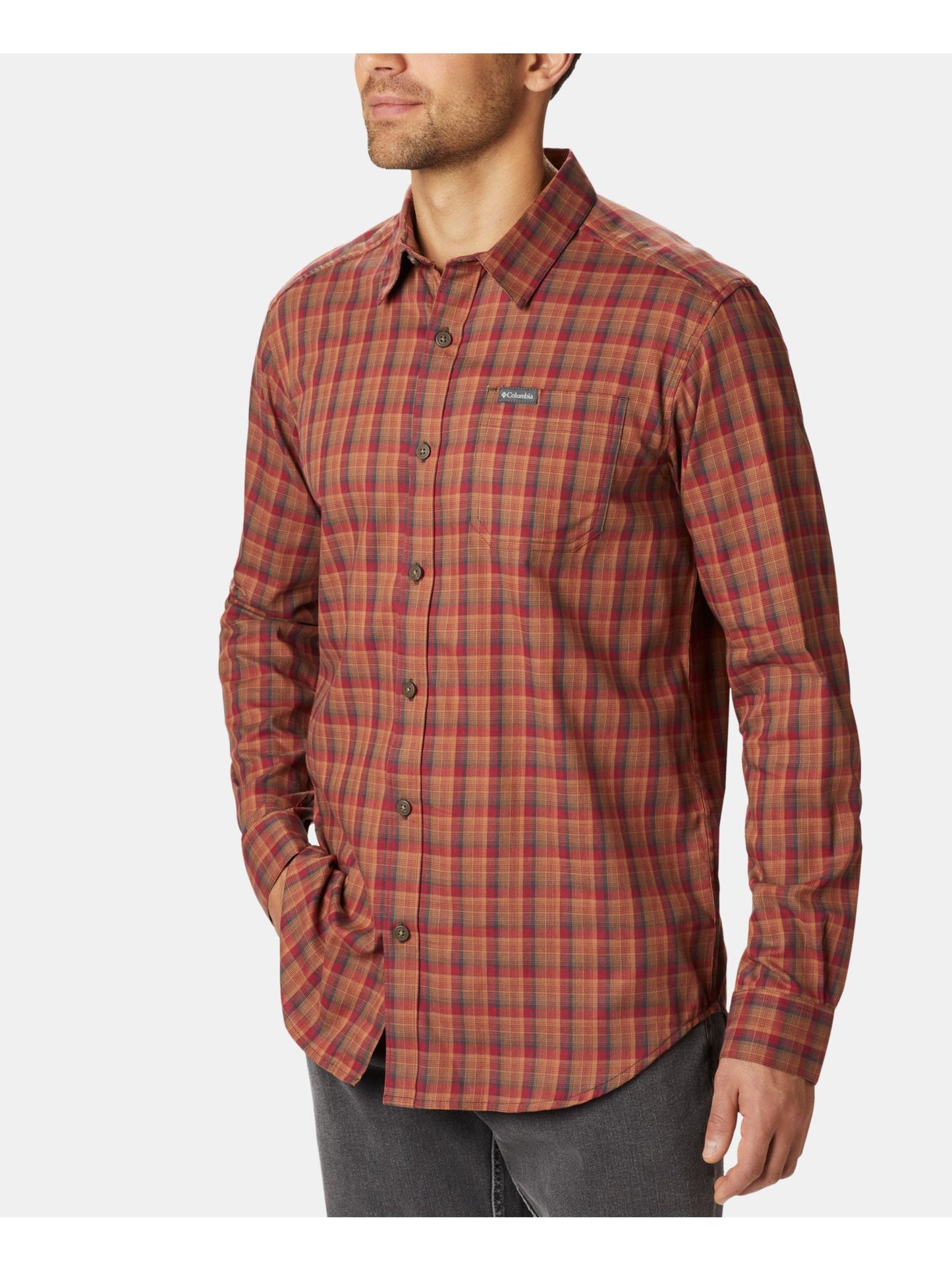 Camisa Columbia Masculina Tamanho Grande Vapor Ridge III Classic Fit Laranja Tamanho Grande