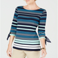 Blusa feminina listrada com manga amarrada Charter Club, azul, tamanho XX-G