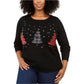 Karen Scott Suéter Feminino Plus Size Gola Redonda Árvore de Natal Preto Tamanho 1X
