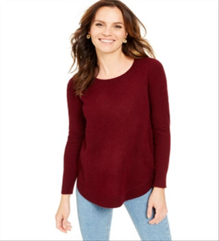 Suéter feminino de cashmere com gola redonda Charter Club, vermelho, tamanho grande