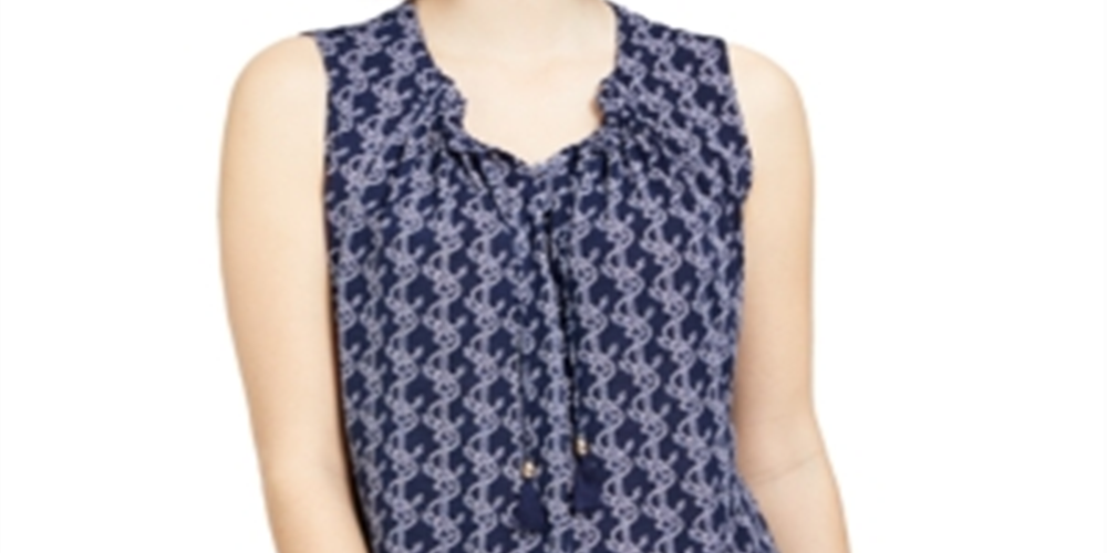 Top feminino estampado com cordão no pescoço, tamanho XX-G, azul, Charter Club