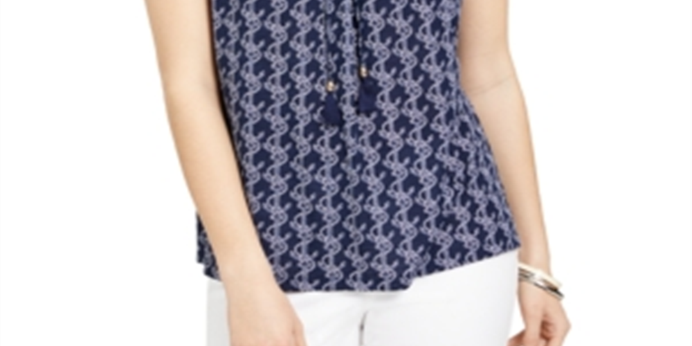 Top feminino estampado com cordão no pescoço, tamanho XX-G, azul, Charter Club