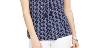 Top feminino estampado com cordão no pescoço, tamanho XX-G, azul, Charter Club