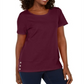 Blusa de algodão com decote redondo e bainha de botão Karen Scott feminina, marrom, tamanho médio