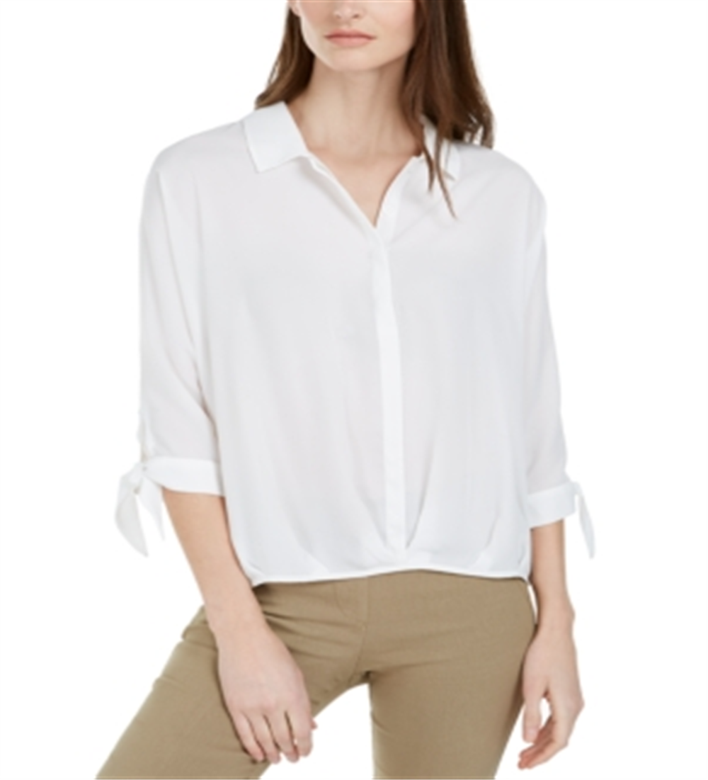 Blusa feminina Alfani com manga amarrada, branca, tamanho pequeno e pequeno