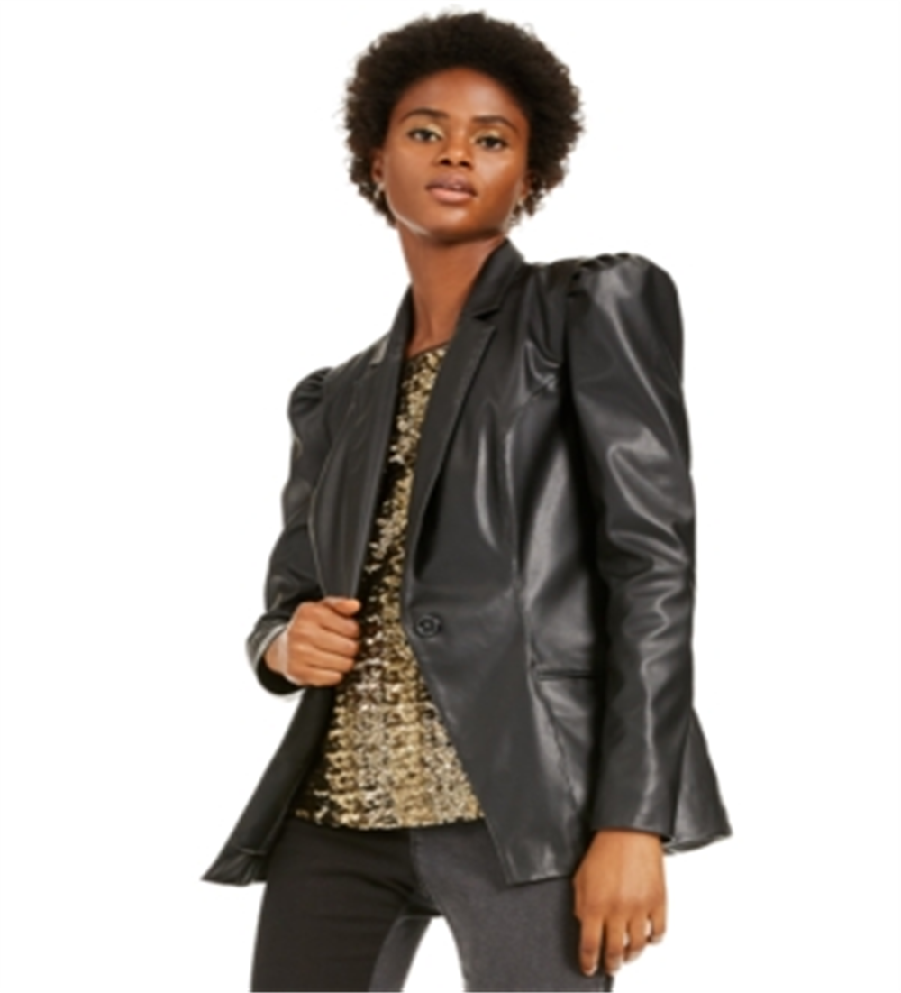 Blazer feminino revestido em couro sintético da INC International Concepts, preto, tamanho pequeno