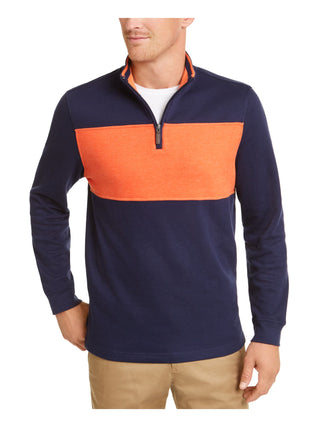 Suéter masculino Club Room com estampa de blocos de cores, ajuste clássico, zíper de um quarto, azul, tamanho médio