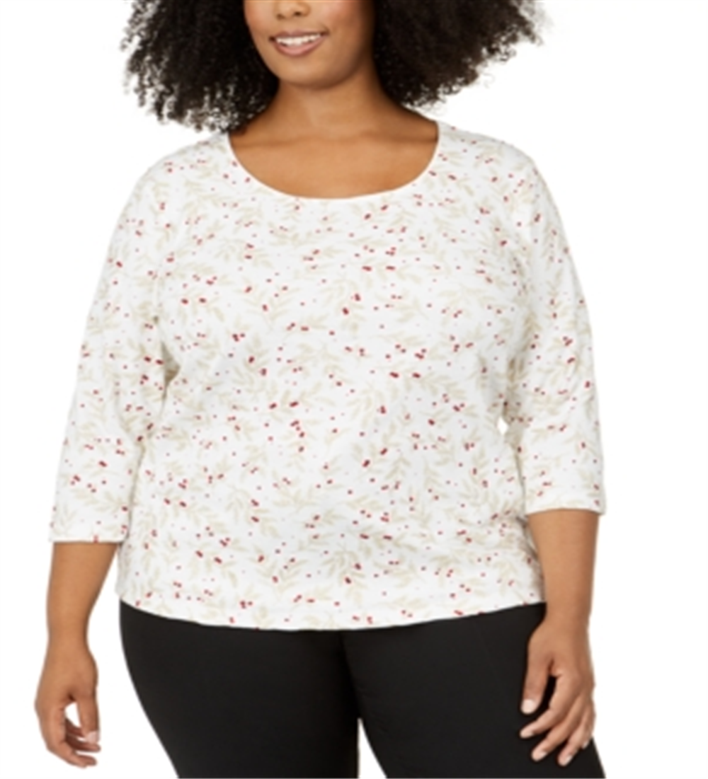 Karen Scott Plus Wheat Fields Top Feminino Branco Tamanho 0X