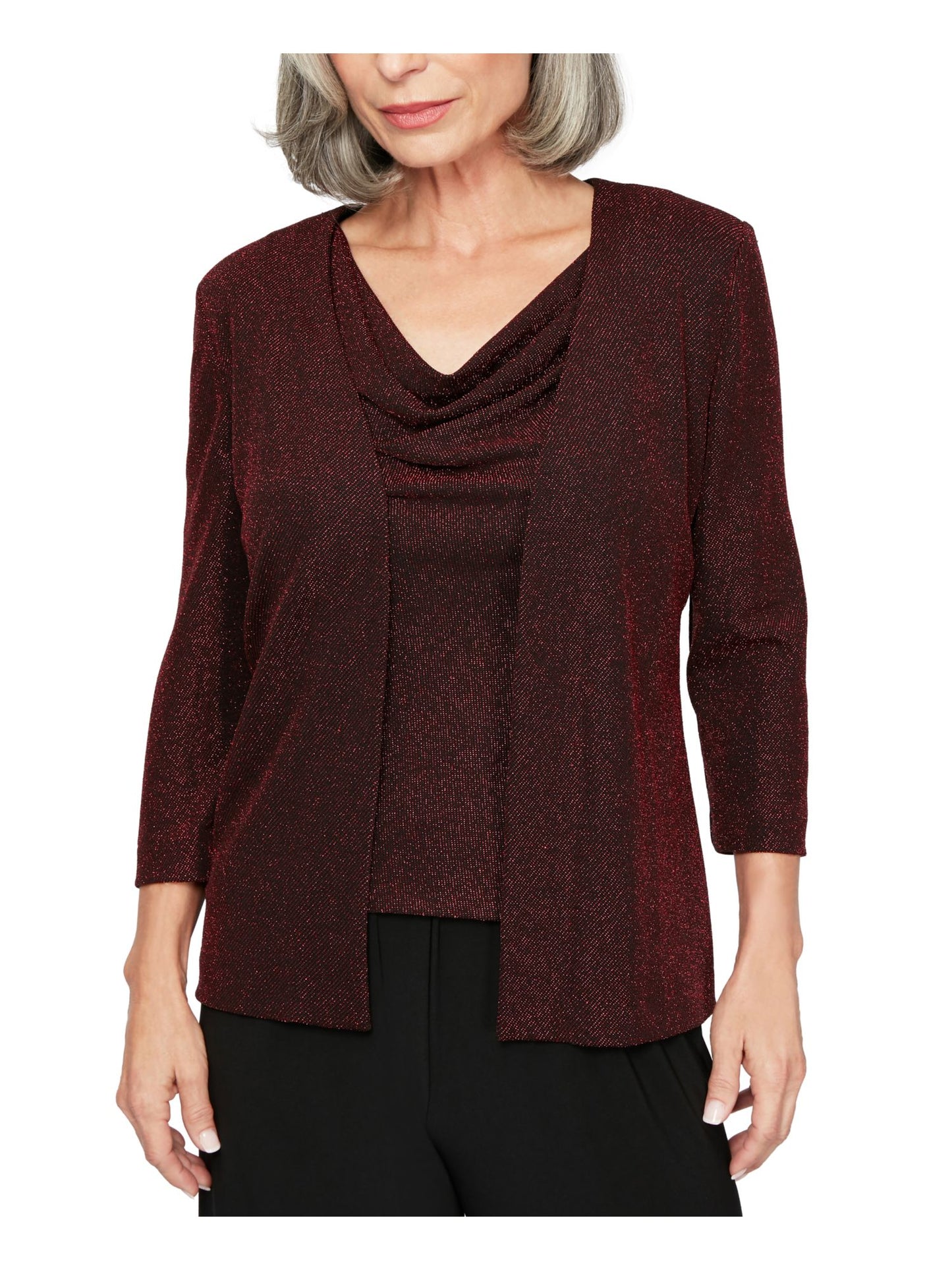 Alex Evenings Cardigan Feminino Glitter Manga Longa Aberto Use para Trabalhar Top Vermelho Tamanho Pequeno X-Grande