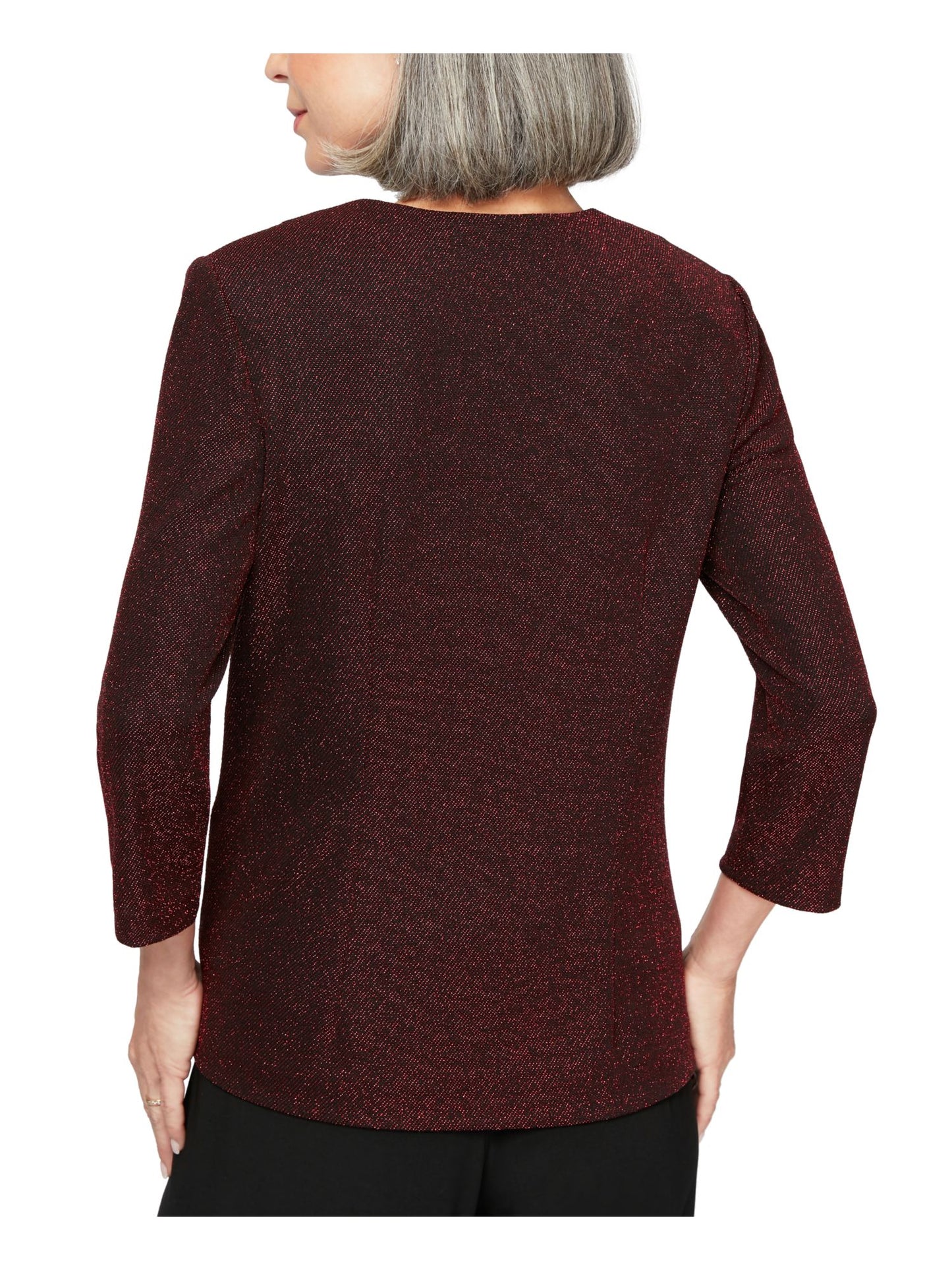 Alex Evenings Cardigan Feminino Glitter Manga Longa Aberto Use para Trabalhar Top Vermelho Tamanho Pequeno X-Grande