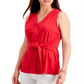Charter Club Blusa feminina sem mangas com amarração frontal, vermelha, tamanho XX-G