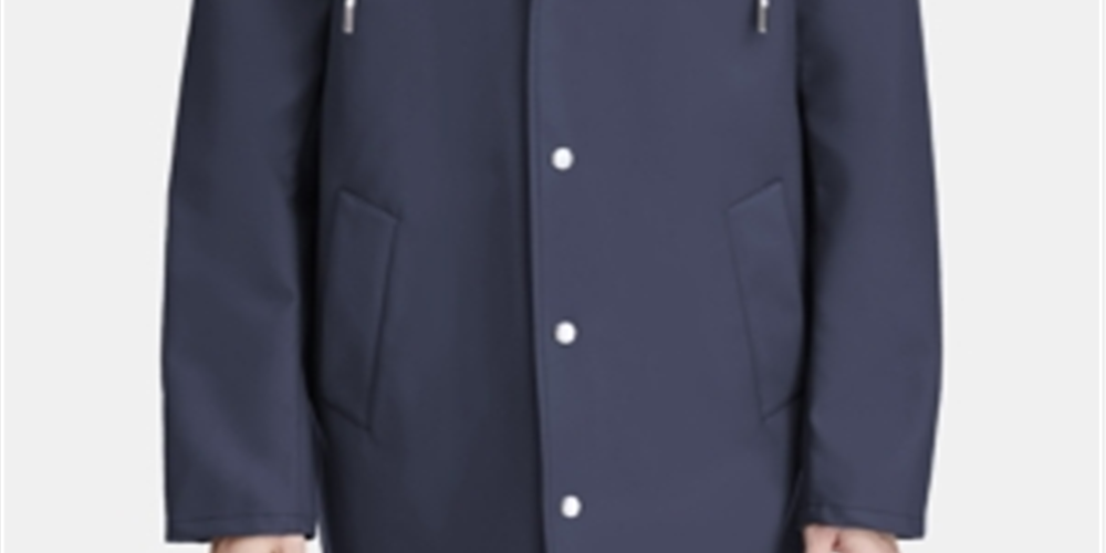Tommy Hilfiger Masculino Emborrachado PU Comprimento Médio Com Capuz Azul Tamanho Médio