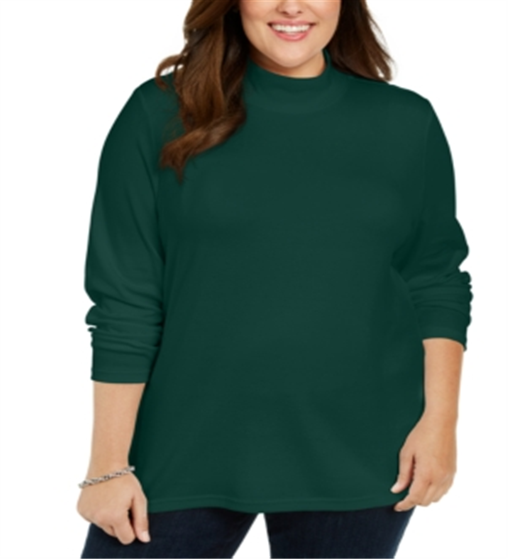 Karen Scott Suéter Feminino de Algodão com Gola Falsa Verde Tamanho 0X