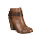 Material Girl Botas femininas com tiras acolchoadas, fivela acolchoada, bico redondo, salto bloco, zíper, marrom, tamanho 11 M