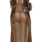 Material Girl Botas femininas com tiras acolchoadas, fivela acolchoada, bico redondo, salto bloco, zíper, marrom, tamanho 11 M