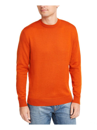 Suéter masculino de gola redonda com acabamento canelado e mistura de lã merino Club Room, laranja, tamanho pequeno