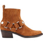 Botas femininas Dkny de couro com bico quadrado e salto bloco, zíper, marrom, 7 M