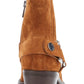 Botas femininas Dkny de couro com bico quadrado e salto bloco, zíper, marrom, 7 M