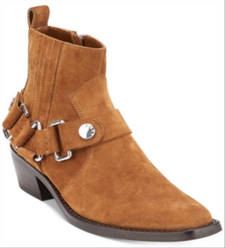 Dkny Womens Square Toe Block Heel Zip-up Leather Booties Brown 7 M