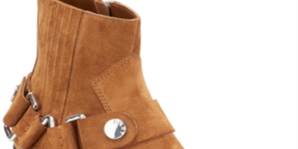 Botas femininas Dkny de couro com bico quadrado e salto bloco, zíper, marrom, 7 M