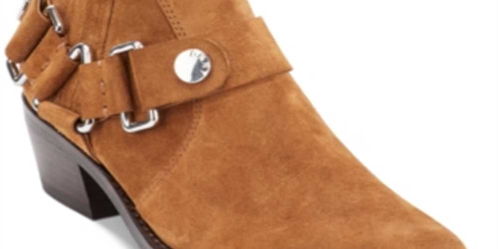 Botas femininas Dkny de couro com bico quadrado e salto bloco, zíper, marrom, 7 M