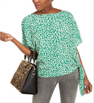 Blusa feminina Michael Kors com estampa de leopardo e amarração lateral, verde, tamanho 2XL