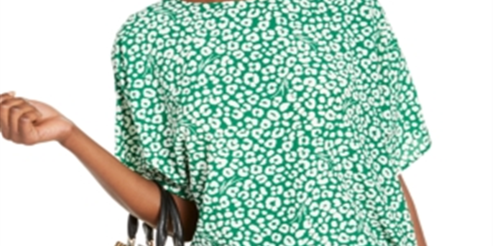 Blusa feminina Michael Kors com estampa de leopardo e amarração lateral, verde, tamanho 2XL