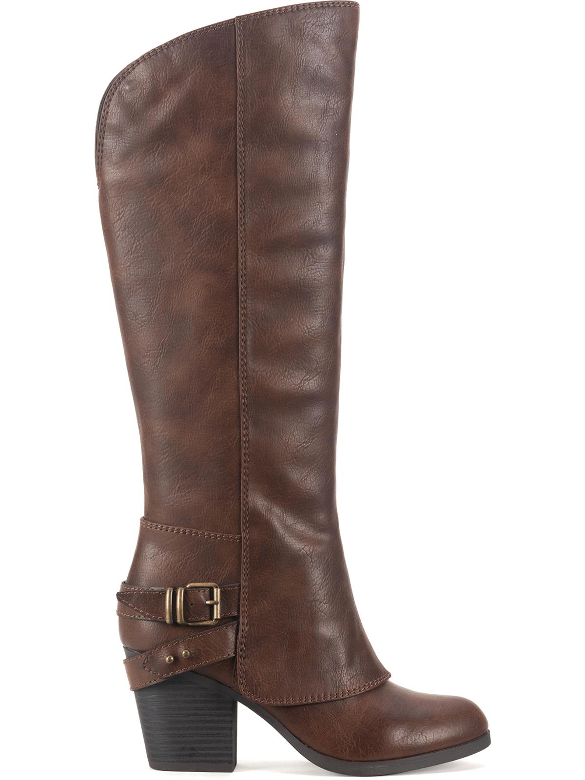 Botas de montaria femininas American Rag Emilee de couro sintético até o joelho, tamanho 9,5, marrom