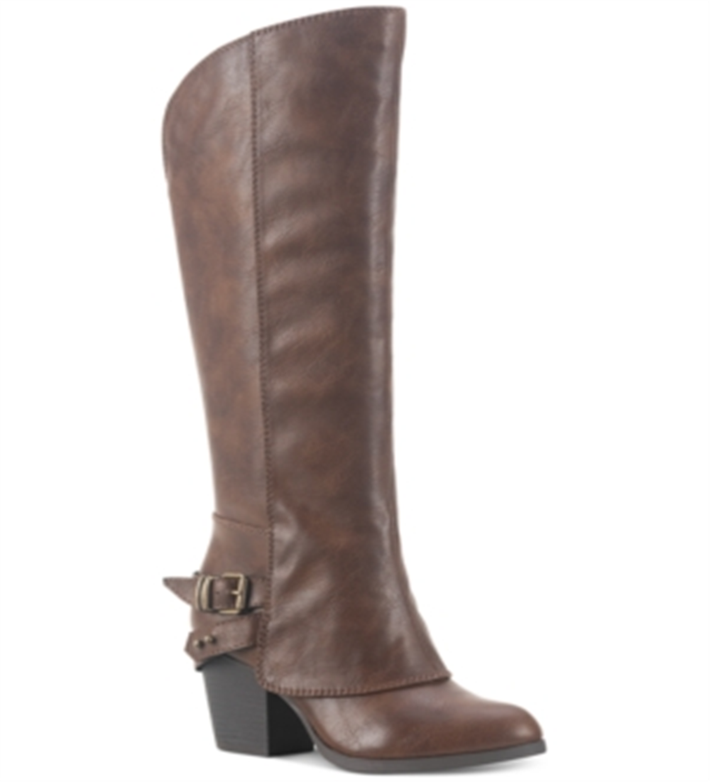 Botas de montaria femininas American Rag Emilee de couro sintético até o joelho, tamanho 9,5, marrom