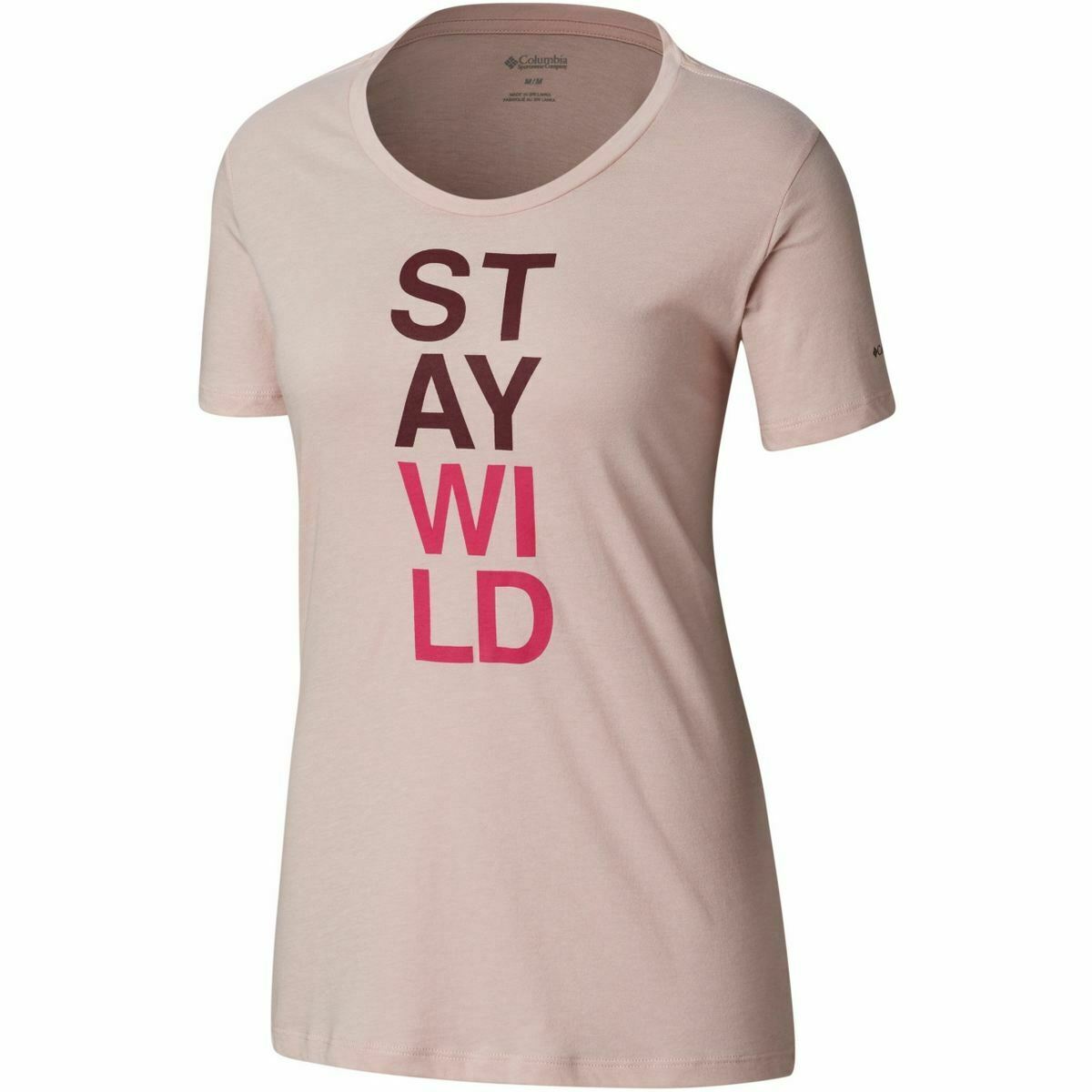 Camiseta feminina Columbia estampada de manga curta com gola redonda e top esportivo rosa tamanho XS